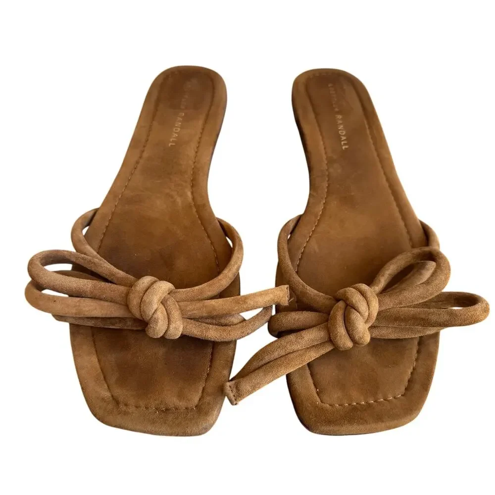 Loeffler Randall Hadley Brown Suede Leather Bow Flat Sandals size 9 - Picture 2 of 10